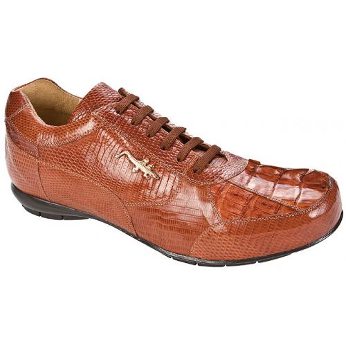 Belvedere "Cresta" Cognac Genuine Crocodile Tail/Lizard Sneakers With Gold Crocodile On The Side 2804